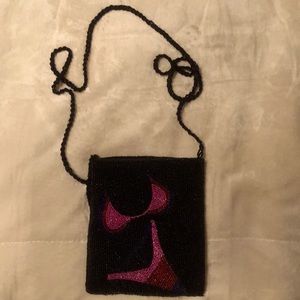 Black and fuschia beaded evening bag